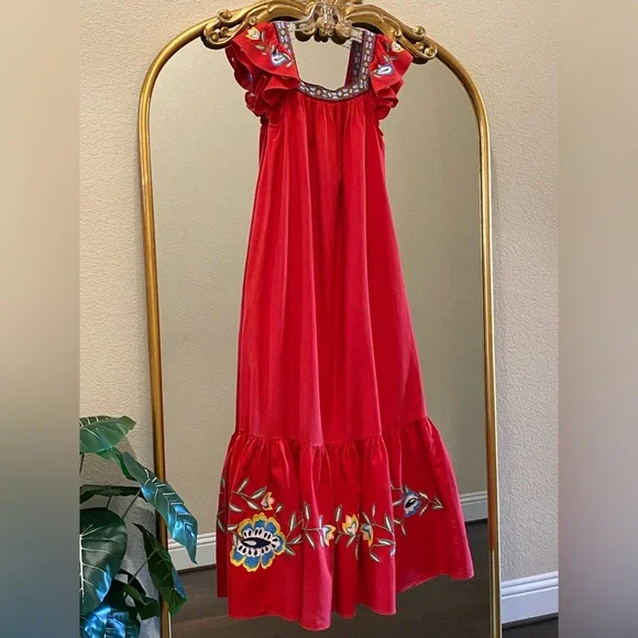 Farm Rio for Anthropologie Embroidered Square-Neck Maxi Dress Size S - Picture 8 of 11